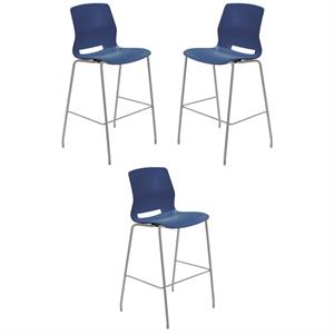Home Square 30&quot Plastic Stackable Bar Stool in Navy - Set of 3