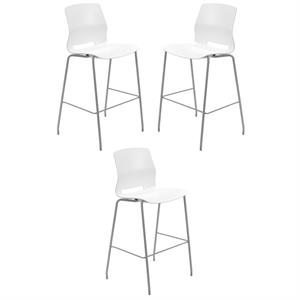 Home Square 30&quot Plastic Bar Stool in White - Set of 3