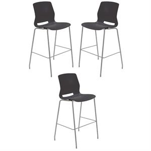 Home Square 30&quot Plastic Bar Stool in Black - Set of 3