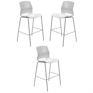 Home Square 30&quot Plastic Bar Stool in Light Gray - Set of 3