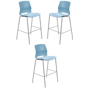 Home Square 30&quot Plastic Bar Stool in Sky Blue - Set of 3