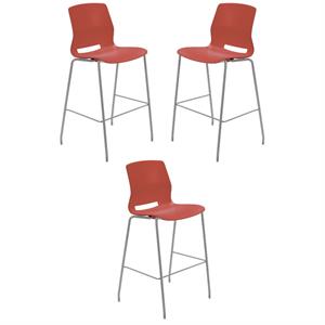 Home Square 30&quot Plastic Bar Stool in Peri Red - Set of 3