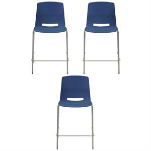 Home Square 25&quot Plastic Counter Stool in Navy - Set of 3