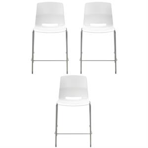 Home Square 25&quot Plastic Counter Stool in White - Set of 3