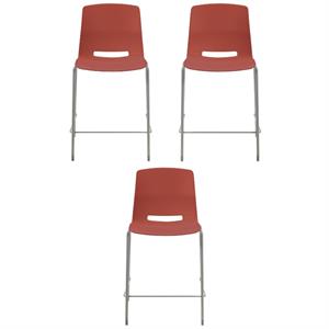 Home Square 25&quot Plastic Counter Stool in Peri Red - Set of 3