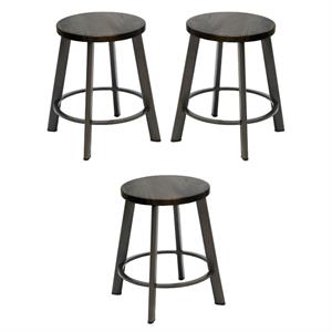 Home Square 18&quot Stainless Steel Seat Bar Stool in Barnwood Brown - Set of 3