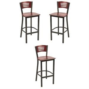 Home Square Metal and Solid Wood Barstool in Mahogany - Set of 3