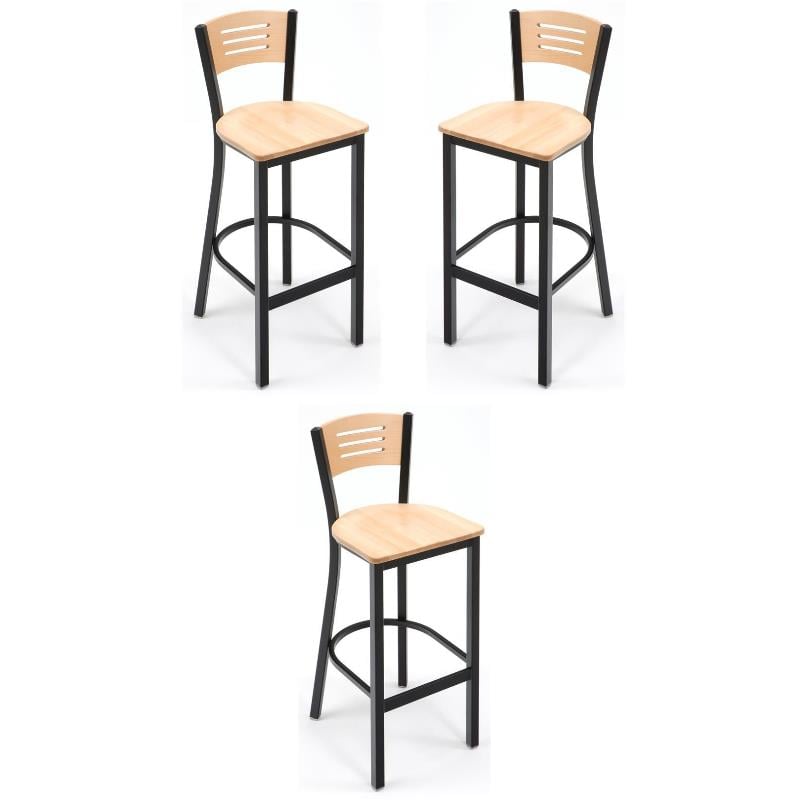 Home Square Metal and Solid Wood Barstool in Natural - Set of 3