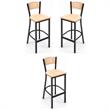 Home Square Metal and Solid Wood Barstool in Natural - Set of 3