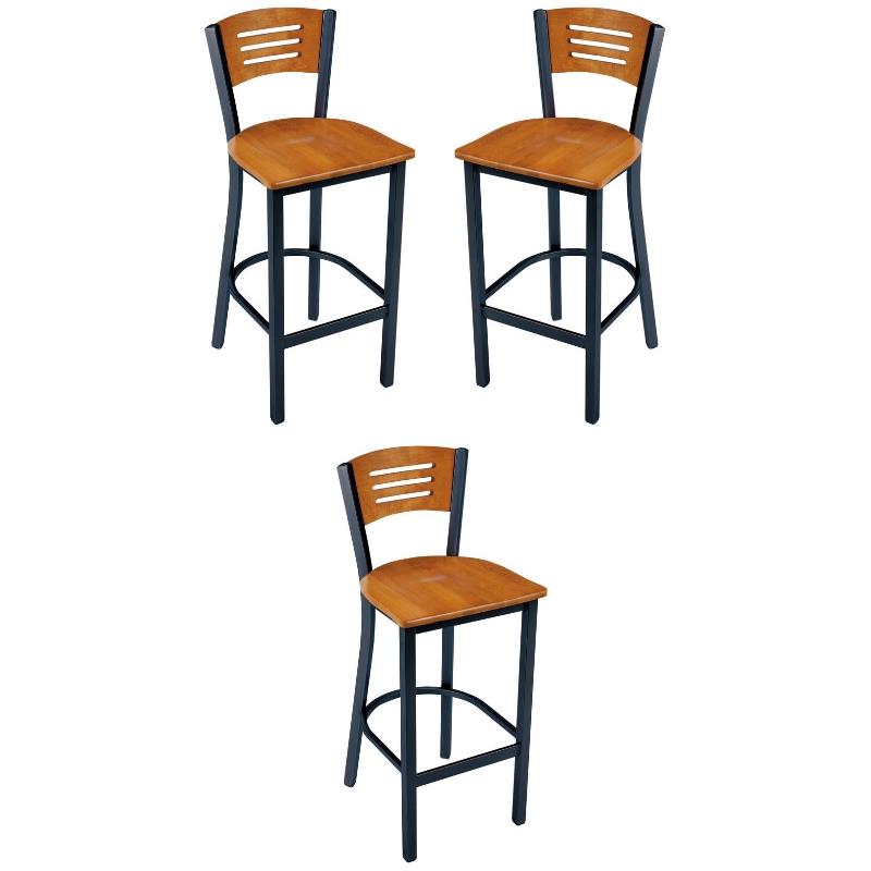 Home Square Transitional Solid Wood Back Bar Stool in Walnut Finish - Set of 3