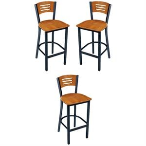 Home Square Transitional Solid Wood Back Bar Stool in Walnut Finish - Set of 3