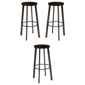 Home Square 30&quot Transitional Wood Seat Bar Stool in Barnwood Brown - Set of 3