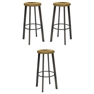 Home Square 30&quot Stainless Steel/Wood Bar Stool in Natural - Set of 3
