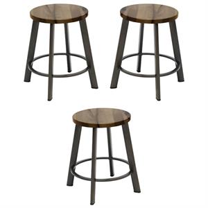 Home Square 18&quot Transitional Wood Seat Bar Stool in Natural - Set of 3