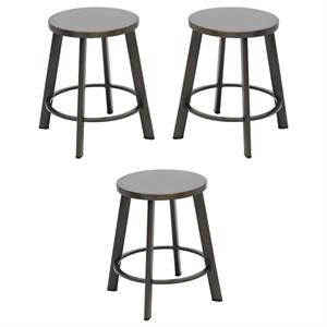 Home Square 18&quot Transitional Stainless Steel Bar Stool in Steel - Set of 3