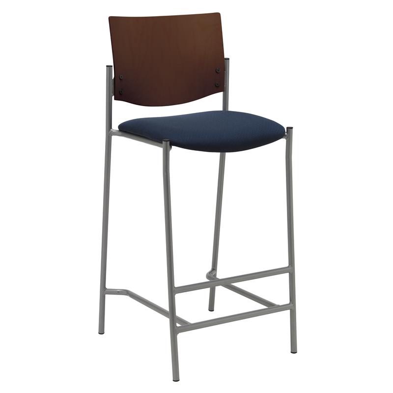 Home Square Fabric Barstool in Silver Frame/Navy - Set of 3