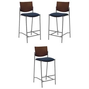 Home Square Fabric Barstool in Silver Frame/Navy - Set of 3