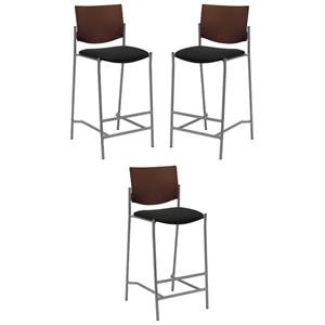 Home Square Fabric Barstool in Silver Frame/Black - Set of 3