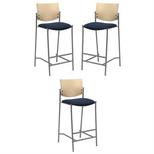 Home Square Wood & Fabric Barstool in Silver Frame/Navy - Set of 3