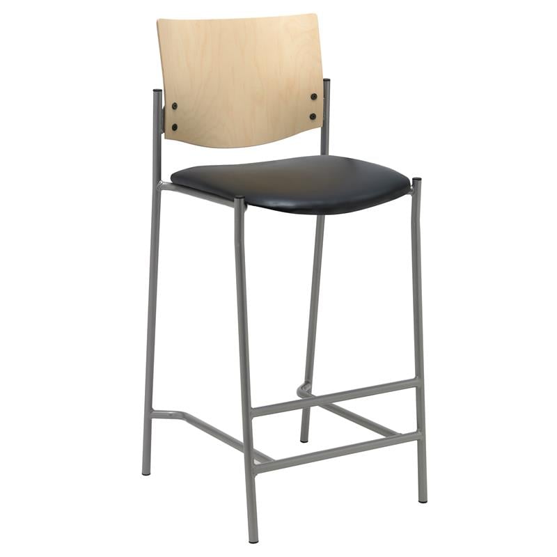 Home Square Vinyl Barstool in Silver Frame/Black - Set of 3