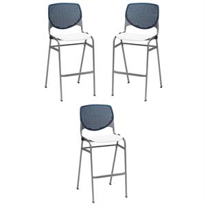 Home Square Stack Barstool in Navy Back & White Seat - Set of 3