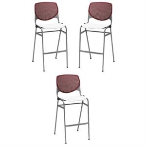 Home Square Stack Barstool in Burgundy Back/White Seat - Set of 3