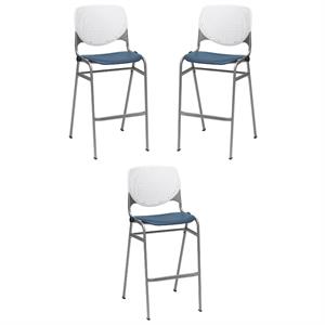 Home Square Stack Barstool in White Back/Navy Seat - Set of 3
