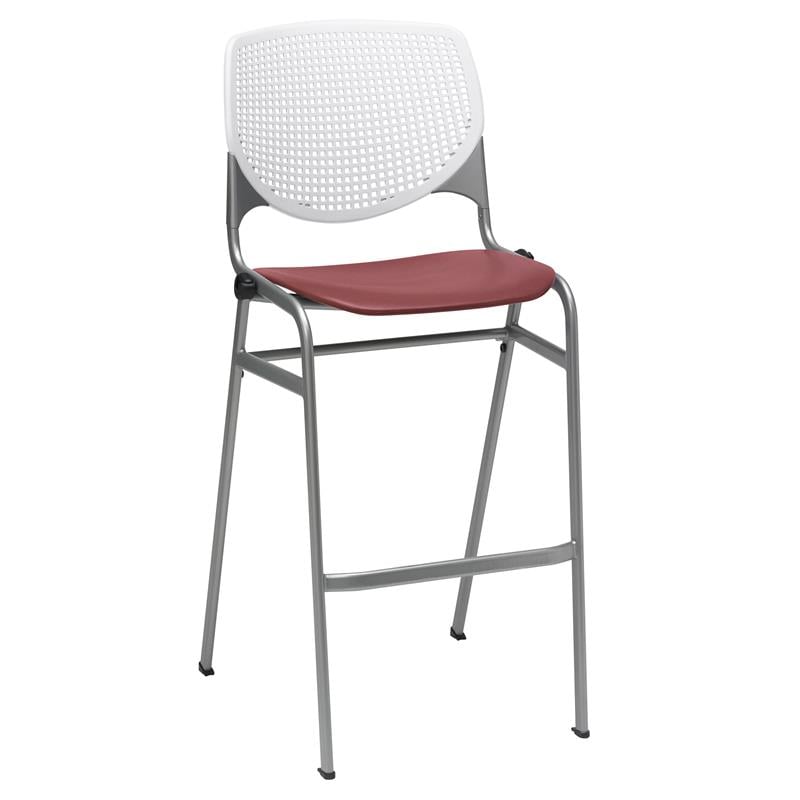 Home Square Stack Barstool in White Back/Burgundy Seat - Set of 3