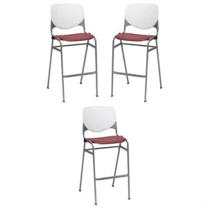 Home Square Stack Barstool in White Back/Burgundy Seat - Set of 3