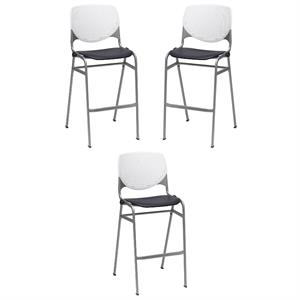 Home Square Stack Barstool in White Back/Black Seat - Set of 3