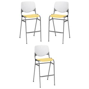 Home Square Stack Barstool in White Back/Yellow Seat - Set of 3