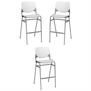 Home Square Stack Barstool in White Back/Light Grey Seat - Set of 3