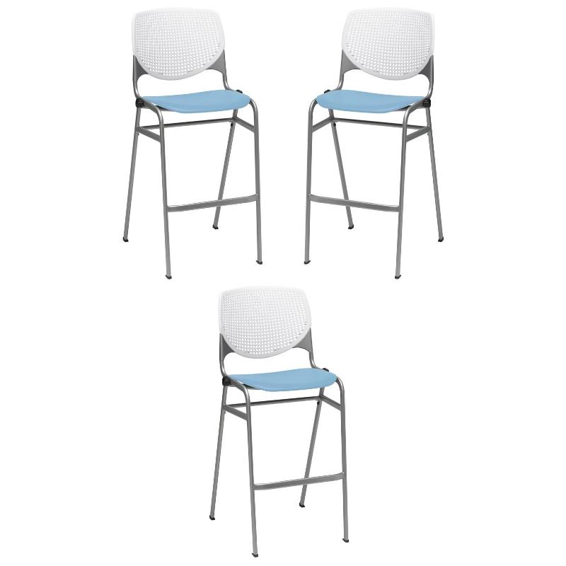 Home Square Stack Barstool in White Back/Sky Blue Seat - Set of 3