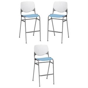Home Square Stack Barstool in White Back/Sky Blue Seat - Set of 3