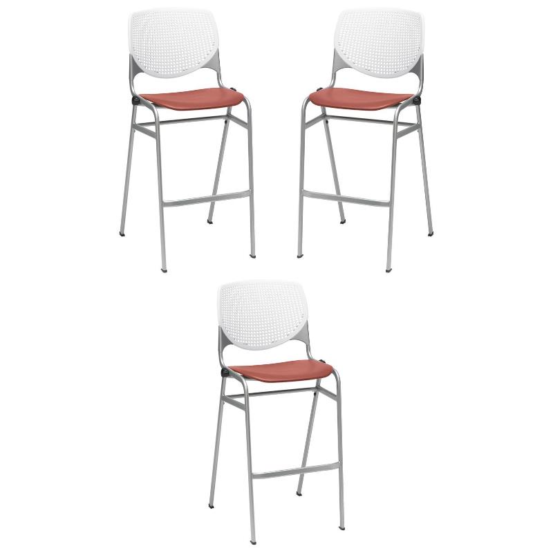 Home Square Stack Barstool in White Back/Coral Seat - Set of 3