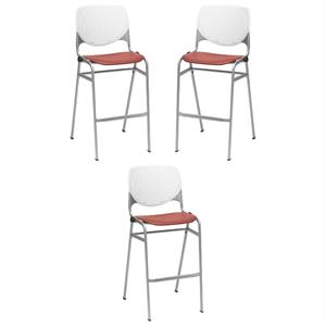 Home Square Stack Barstool in White Back/Coral Seat - Set of 3