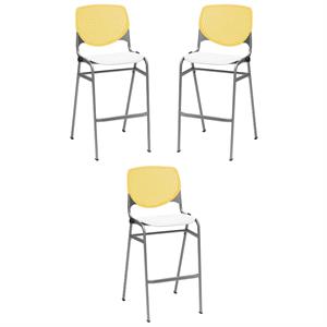 Home Square Stack Barstool in Yellow Back/White Seat - Set of 3