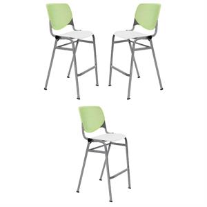 Home Square Stack Barstool in Lime Green Back/White Seat - Set of 3