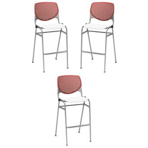 Home Square Stack Barstool in Coral Back/White Seat - Set of 3