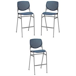 Home Square Stack Steel Frame Barstool in Navy - Set of 3
