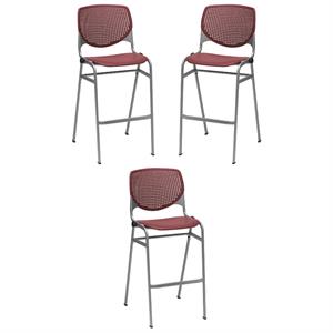 Home Square Plastic Stack Barstool in Burgundy Finish - Set of 3