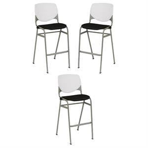 Home Square Stack Barstool in Tuxedo Fabric Upholstered Seat - Set of 3