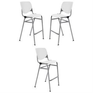Home Square Stack Steel Frame Barstool in White - Set of 3