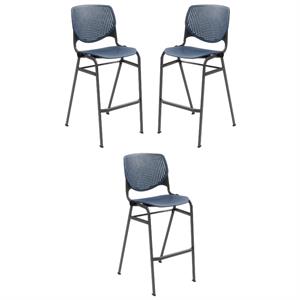 Home Square Stack Steel Frame Barstool in Navy/Black - Set of 3