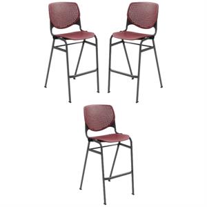 Home Square Plastic Stack Barstool in Burgundy - Set of 3