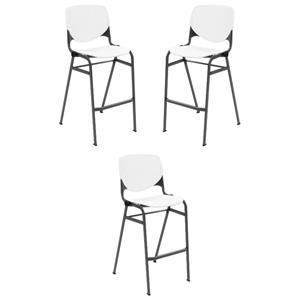Home Square Stack Steel Frame Barstool in White/Black - Set of 3