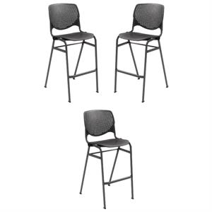 Home Square Stack Steel Frame Barstool in Black - Set of 3