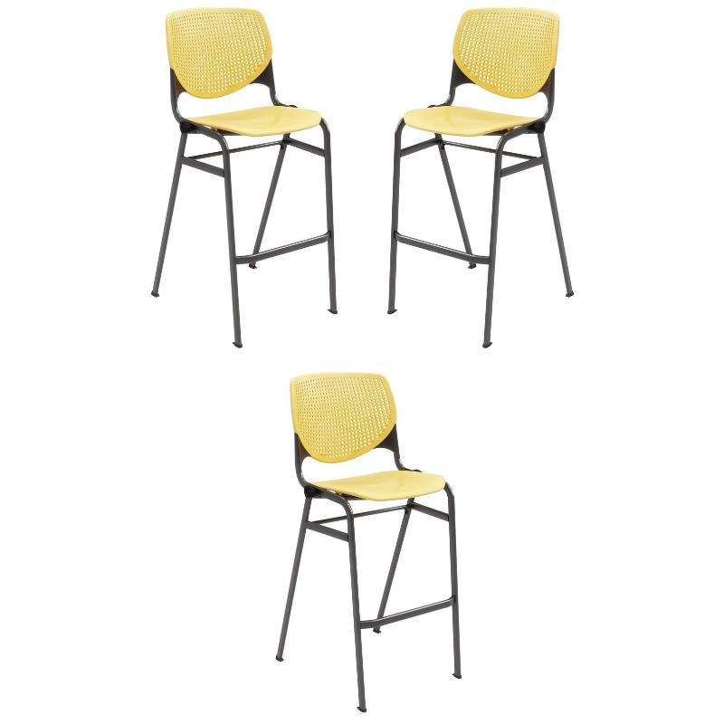 Home Square Stack Steel Frame Barstool in Yellow - Set of 3