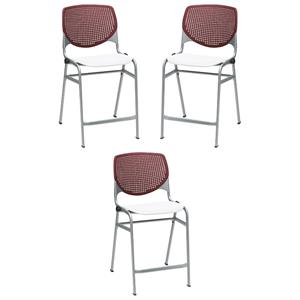 Home Square Plastic Counter Stool in Burgundy Back - Set of 3