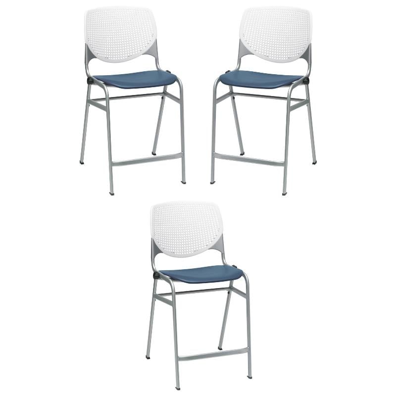 Home Square Plastic Counter Stool in White/Navy - Set of 3